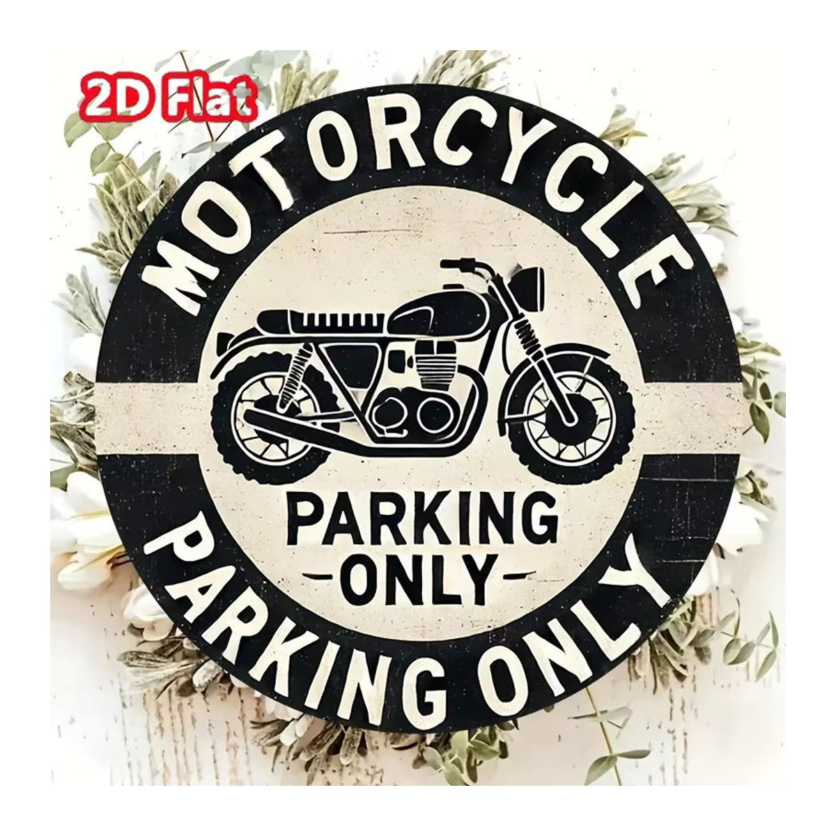 Potdemiel Vintage-Aluminiumschild Motorrad-Parkplatz als mehrfarbige Metall-Dekoration für die Garage, rund, wandmontiert - Bild 5