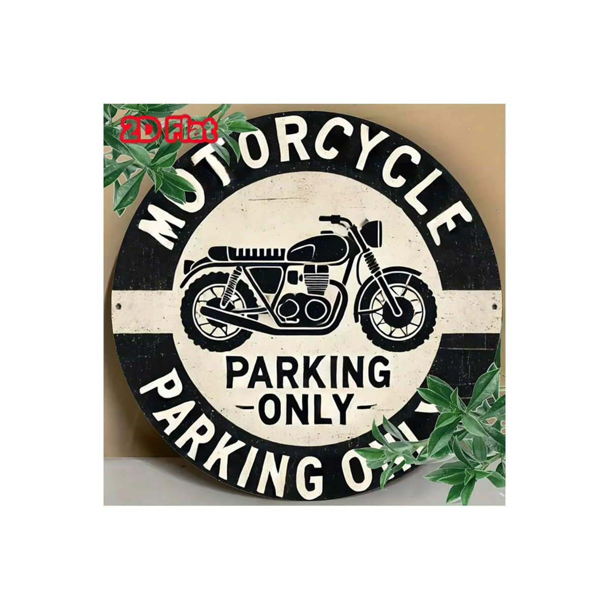 Potdemiel Vintage-Aluminiumschild Motorrad-Parkplatz als mehrfarbige Metall-Dekoration für die Garage, rund, wandmontiert - Bild 6