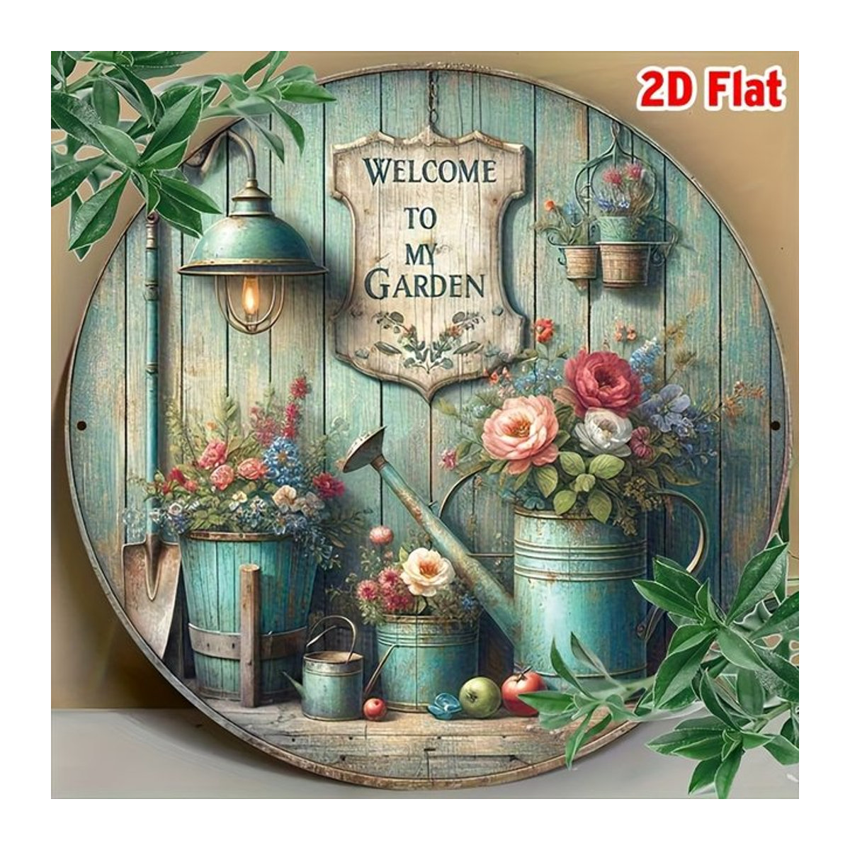 Potdemiel Vintage Aluminiumschild Welcome to My Garden, rund, mehrfarbig, Durchmesser: 20,32 cm - Bild 1