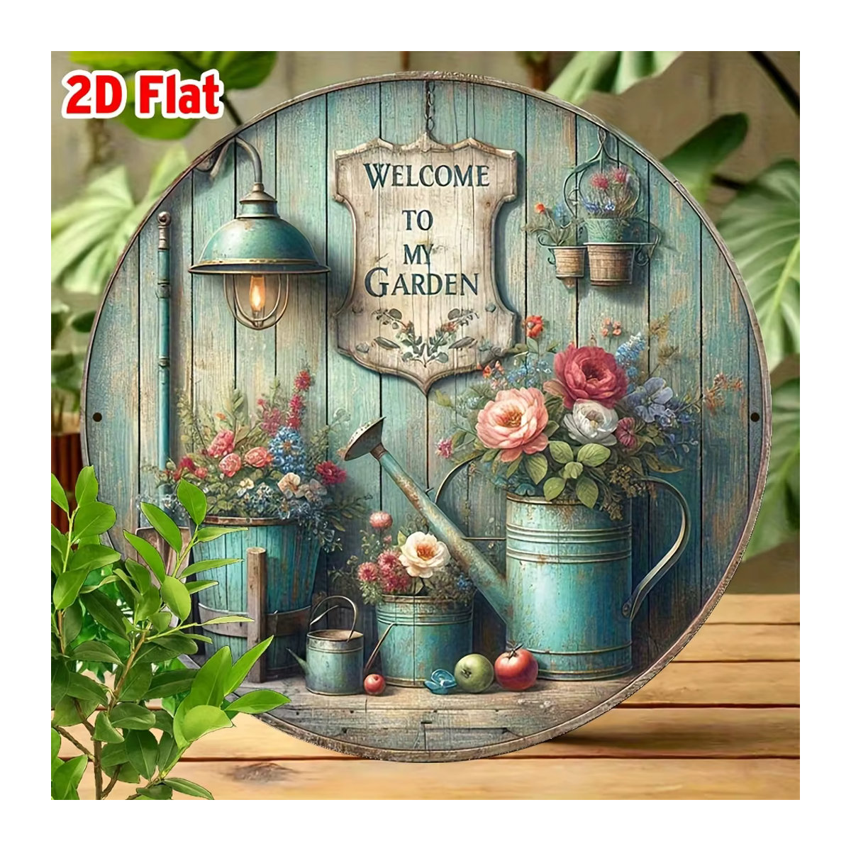 Potdemiel Vintage Aluminiumschild Welcome to My Garden, rund, mehrfarbig, Durchmesser: 20,32 cm - Bild 2