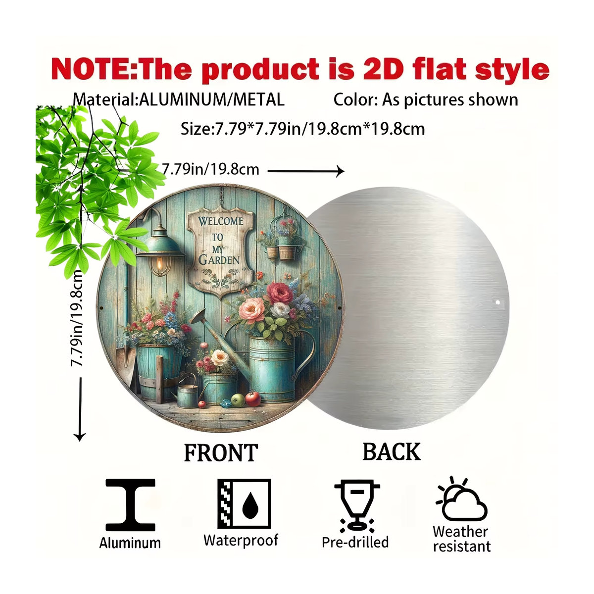 Potdemiel Vintage Aluminiumschild Welcome to My Garden, rund, mehrfarbig, Durchmesser: 20,32 cm - Bild 3
