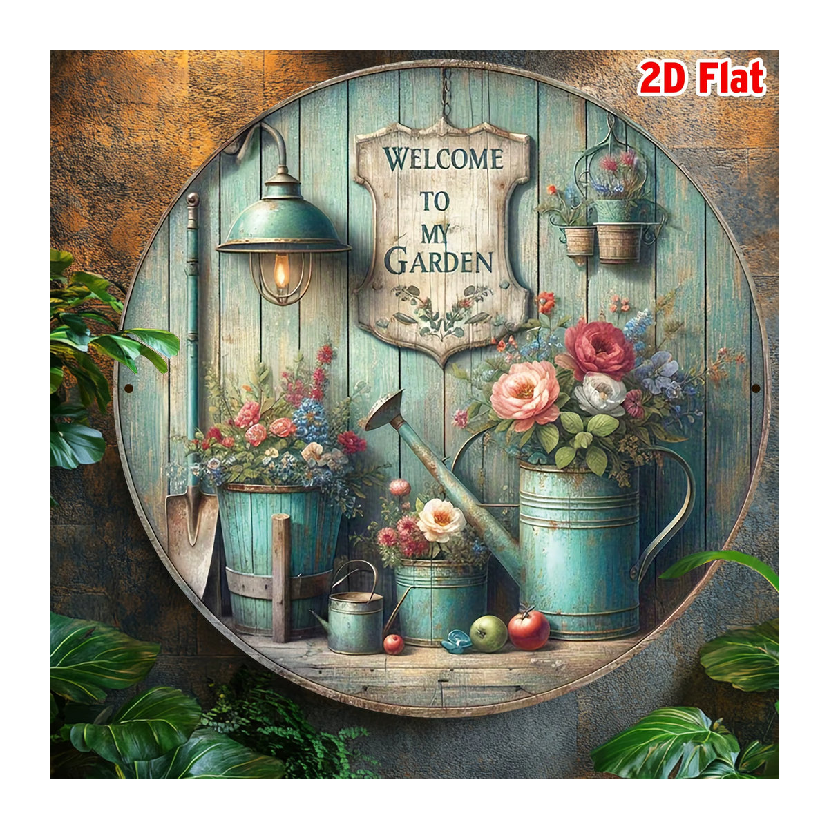 Potdemiel Vintage Aluminiumschild Welcome to My Garden, rund, mehrfarbig, Durchmesser: 20,32 cm - Bild 6