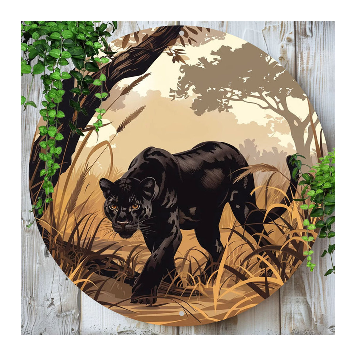 Potdemiel Vintage Black Panther Rundes Aluminium-Wandkunstschild, Schwarz und Mehrfarbig, Durchmesser: 20,3 cm - Bild 5