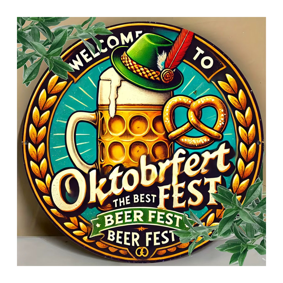 Potdemiel Vintage-Blechgemälde Oktoberfest Willkommen Best Beer Festival, mehrfarbig, B/H: 20 x 20 cm - Bild 5