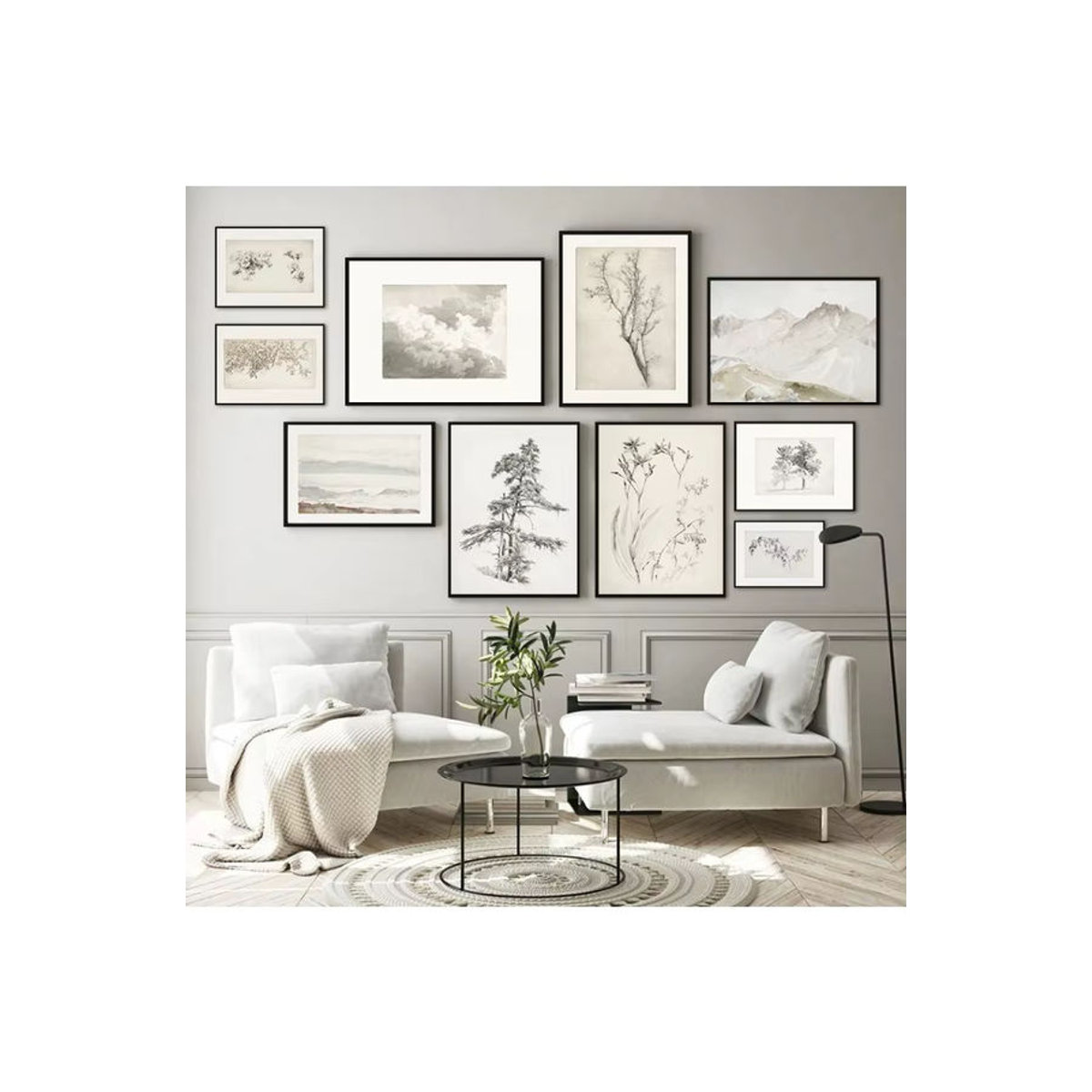 Potdemiel Vintage Blumen und Pflanzen Skizze Leinwand Kunstdrucke in Weiß für deine Wanddekoration - Bild 3