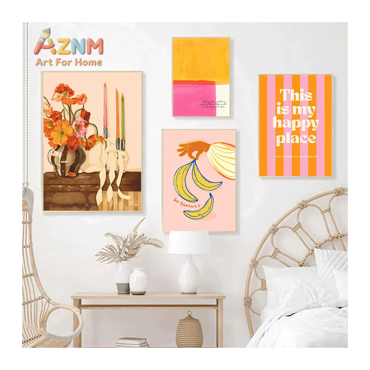 Potdemiel Vintage-Boho-Poster mit Hund, Blumen und Banane in mehrfarbigem Design als Wandkunstdruck für dein Wohnzimmer oder Schlafzimmer - Bild 2