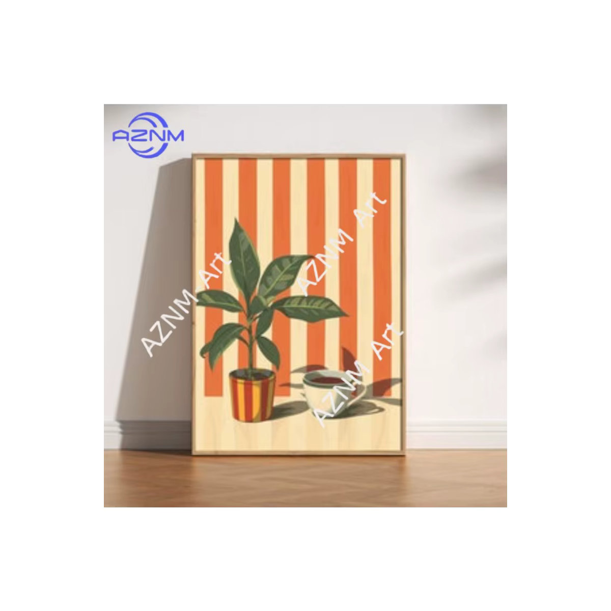 Potdemiel Vintage Botanische Leinwand Wandkunst mit Topfpflanzen und Kaffeetassen in Mehrfarbig, Rechteckig und Hochformat - Bild 2