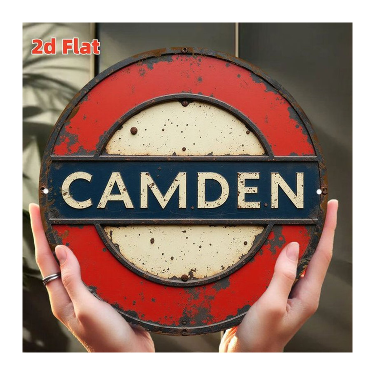 Potdemiel Vintage Camden Tube Schild, runde Metall-Wandkunst aus Aluminium, mehrfarbig, Durchmesser: 19,81 cm - Bild 1