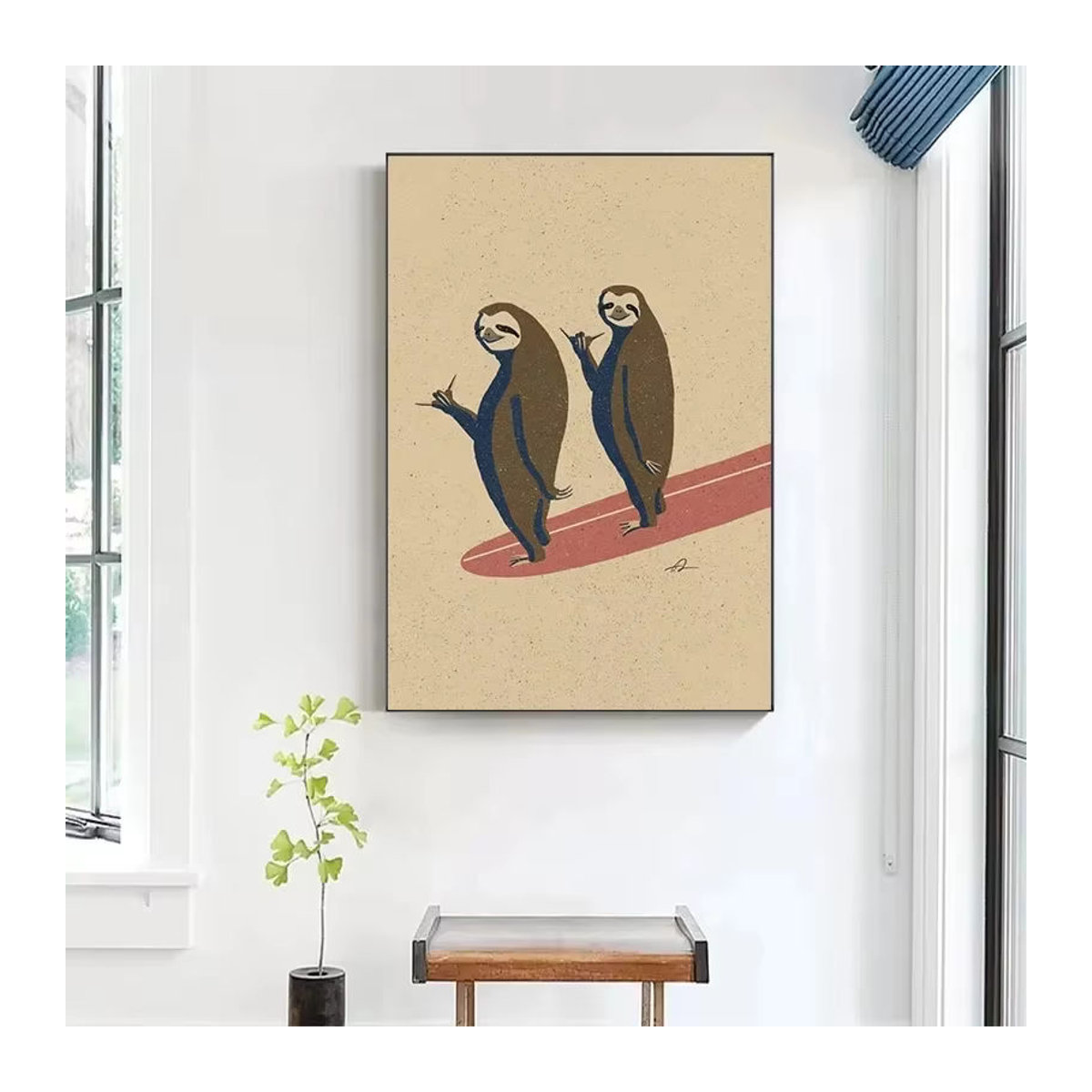 Potdemiel Vintage Cartoon Surfen Tiere Leinwand Poster Mehrfarbig für Kinder Wanddekoration - Bild 1