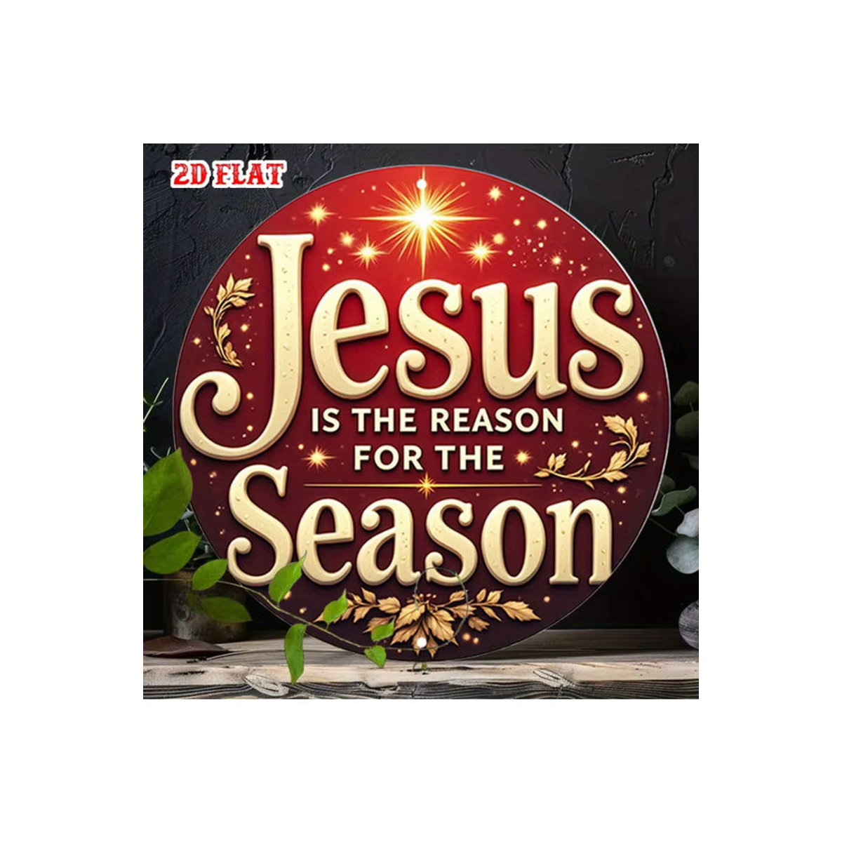 Potdemiel Vintage Christliche Metall-Wanddekoration Jesus ist der Reason für die Saison Schild in Rot mit goldenem Schriftzug und Sternen - Bild 7