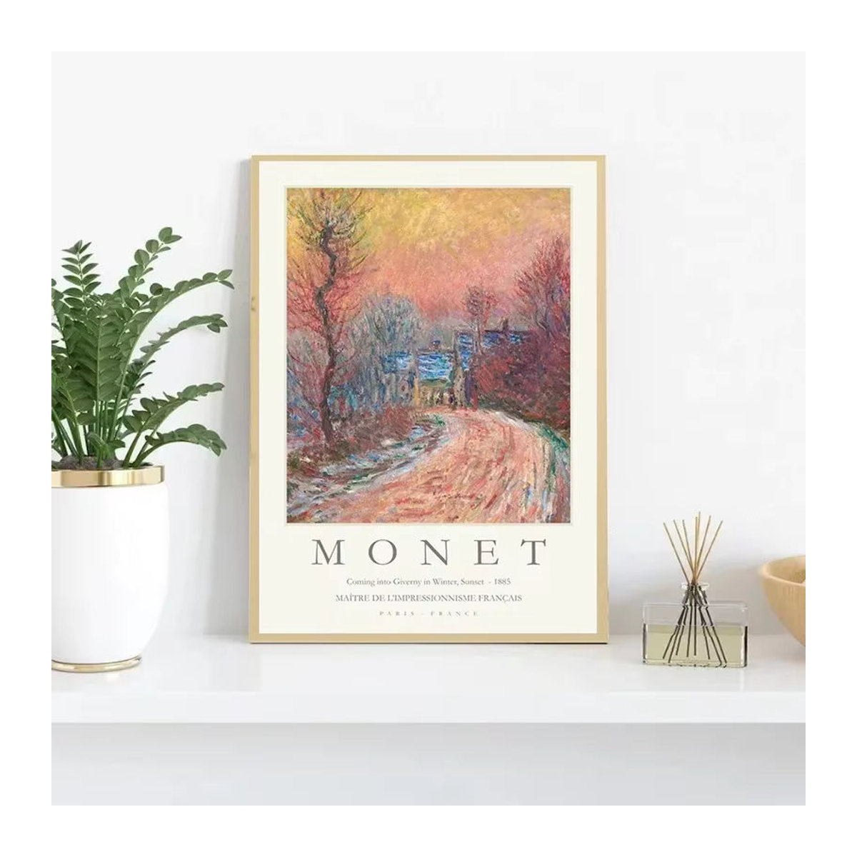Potdemiel Vintage Claude Monet Landschaft Wandbild als abstrakte Leinwandmalerei in Mehrfarbig, Hochformat - Bild 1