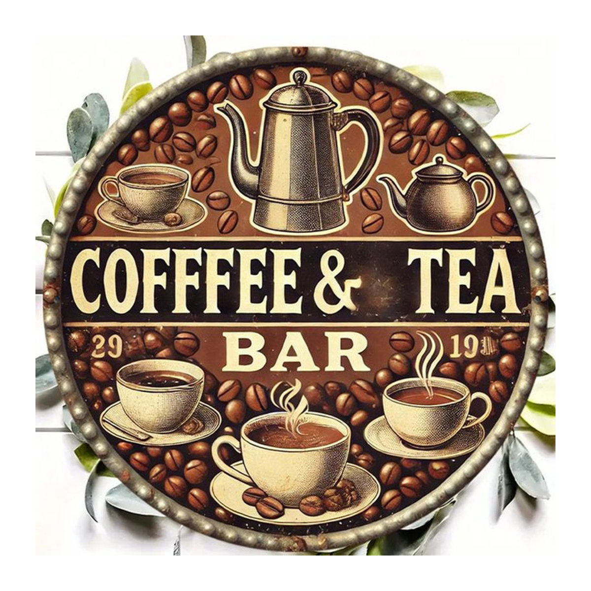 Potdemiel Vintage Coffee Tea Bar Rundes Metallschild in Braun, Durchmesser: 20 cm - Bild 1