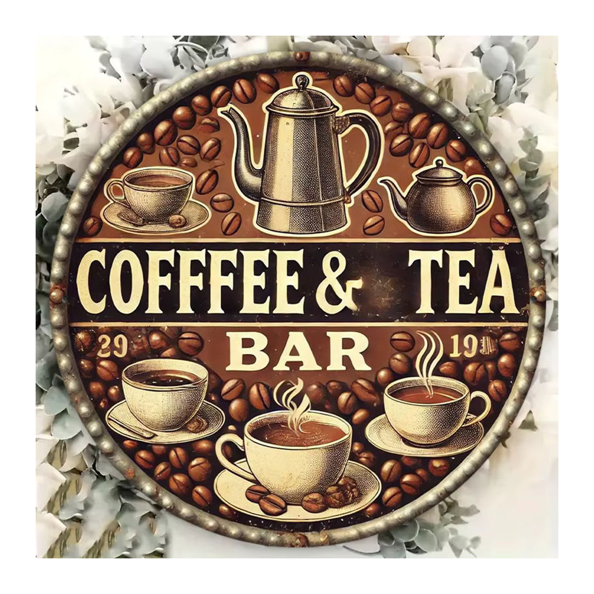 Potdemiel Vintage Coffee Tea Bar Rundes Metallschild in Braun, Durchmesser: 20 cm - Bild 2