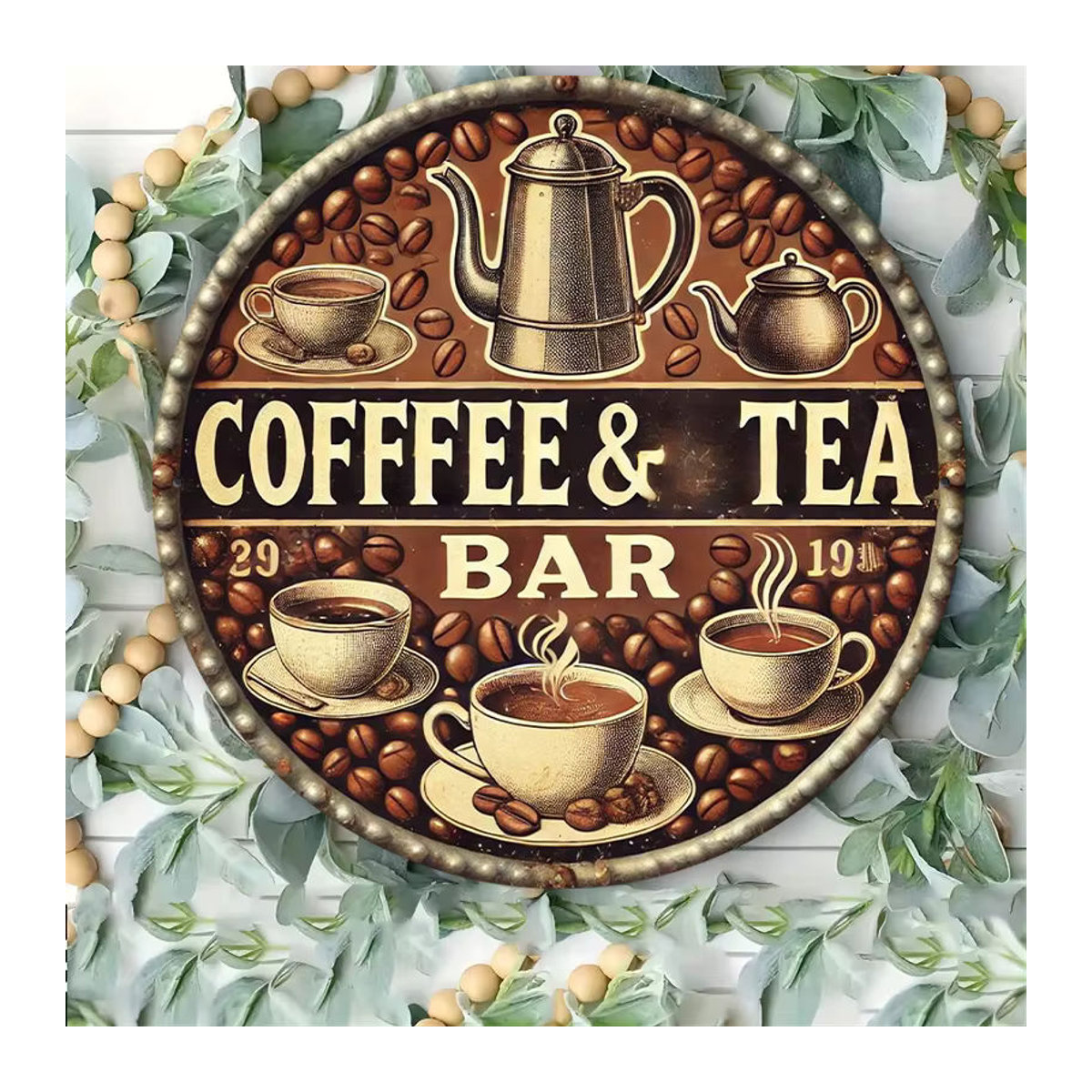 Potdemiel Vintage Coffee Tea Bar Rundes Metallschild in Braun, Durchmesser: 20 cm - Bild 4