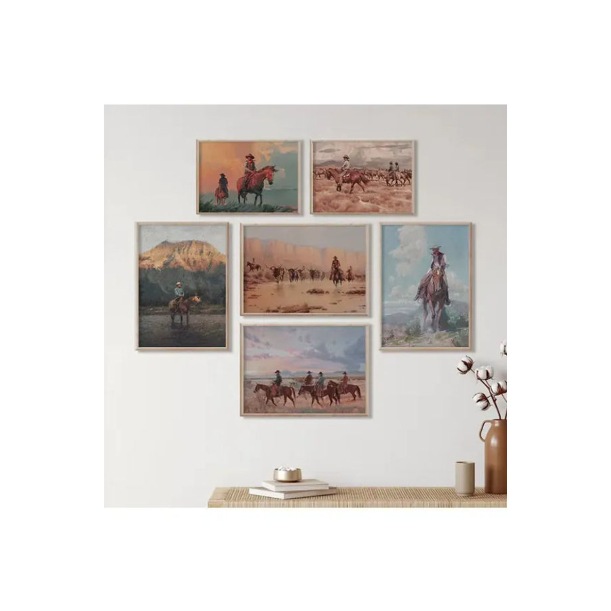 Potdemiel Vintage Cowboy Porträt Ölgemälde auf Leinwand, mehrfarbiges Western Wandbild im Hochformat zur Wanddekoration - Bild 2