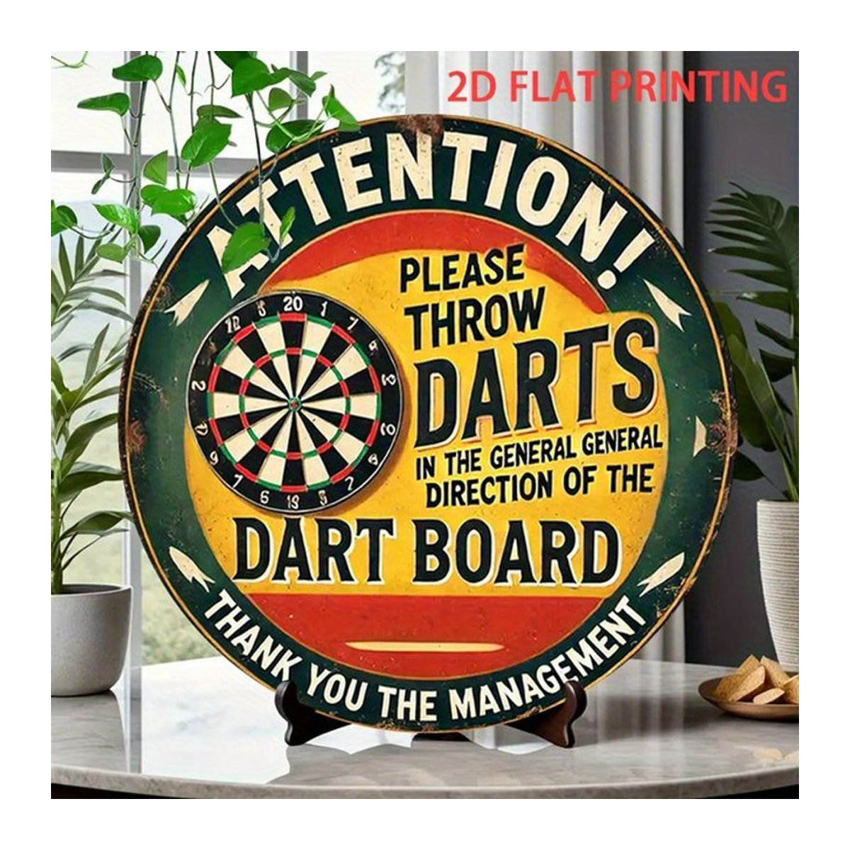 Potdemiel Vintage Dartscheiben Wanddeko aus Metall, mehrfarbig, rundes Metallposter für Bar und Garage - Bild 1