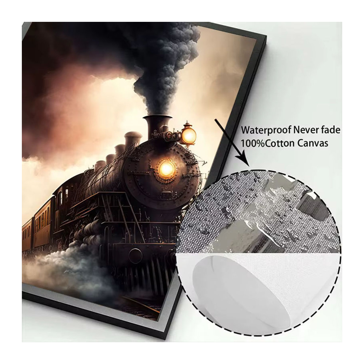 Potdemiel Vintage Eisenbahn Dampfzug Landschaft Kunst Poster als mehrfarbige Leinwandmalerei im Querformat zur Wanddekoration - Bild 5