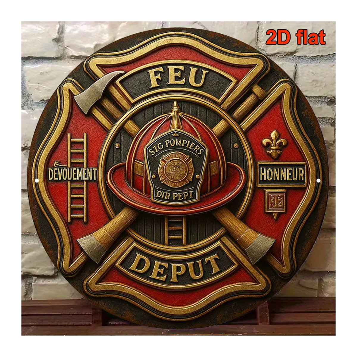 Potdemiel Vintage Feuerwehrmann-Abzeichen Aluminiumschild rund, rot, Durchmesser: 20,32 cm - Bild 4