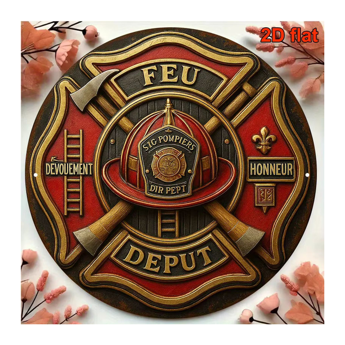 Potdemiel Vintage Feuerwehrmann-Abzeichen Aluminiumschild rund, rot, Durchmesser: 20,32 cm - Bild 5