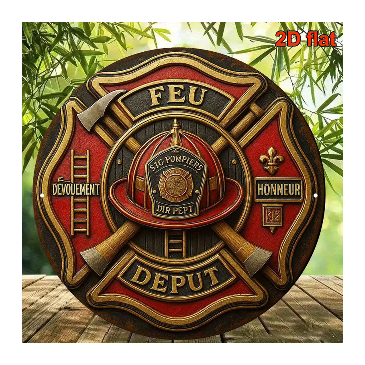 Potdemiel Vintage Feuerwehrmann-Abzeichen Aluminiumschild rund, rot, Durchmesser: 20,32 cm - Bild 6