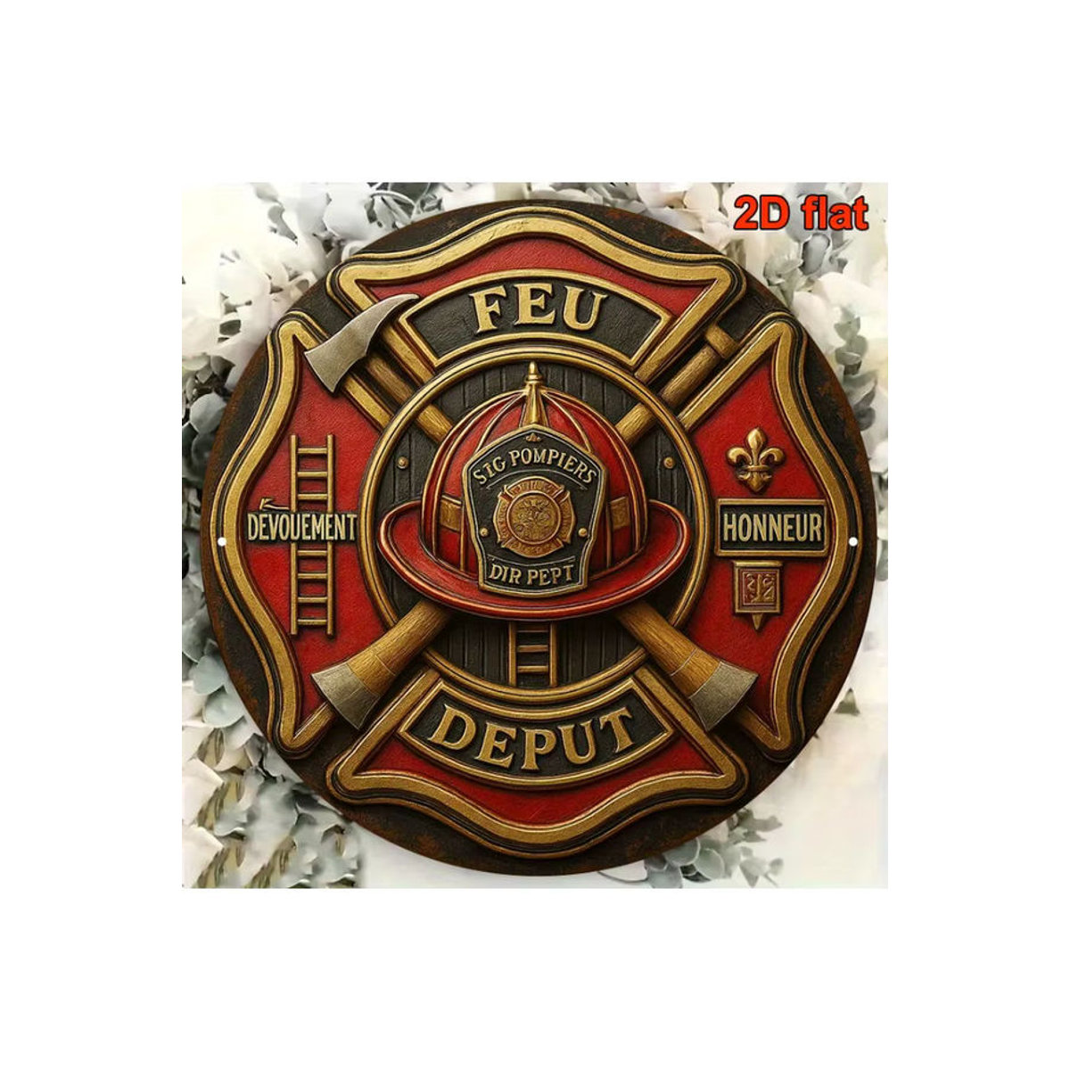 Potdemiel Vintage Feuerwehrmann-Abzeichen Aluminiumschild rund, rot, Durchmesser: 20,32 cm - Bild 7