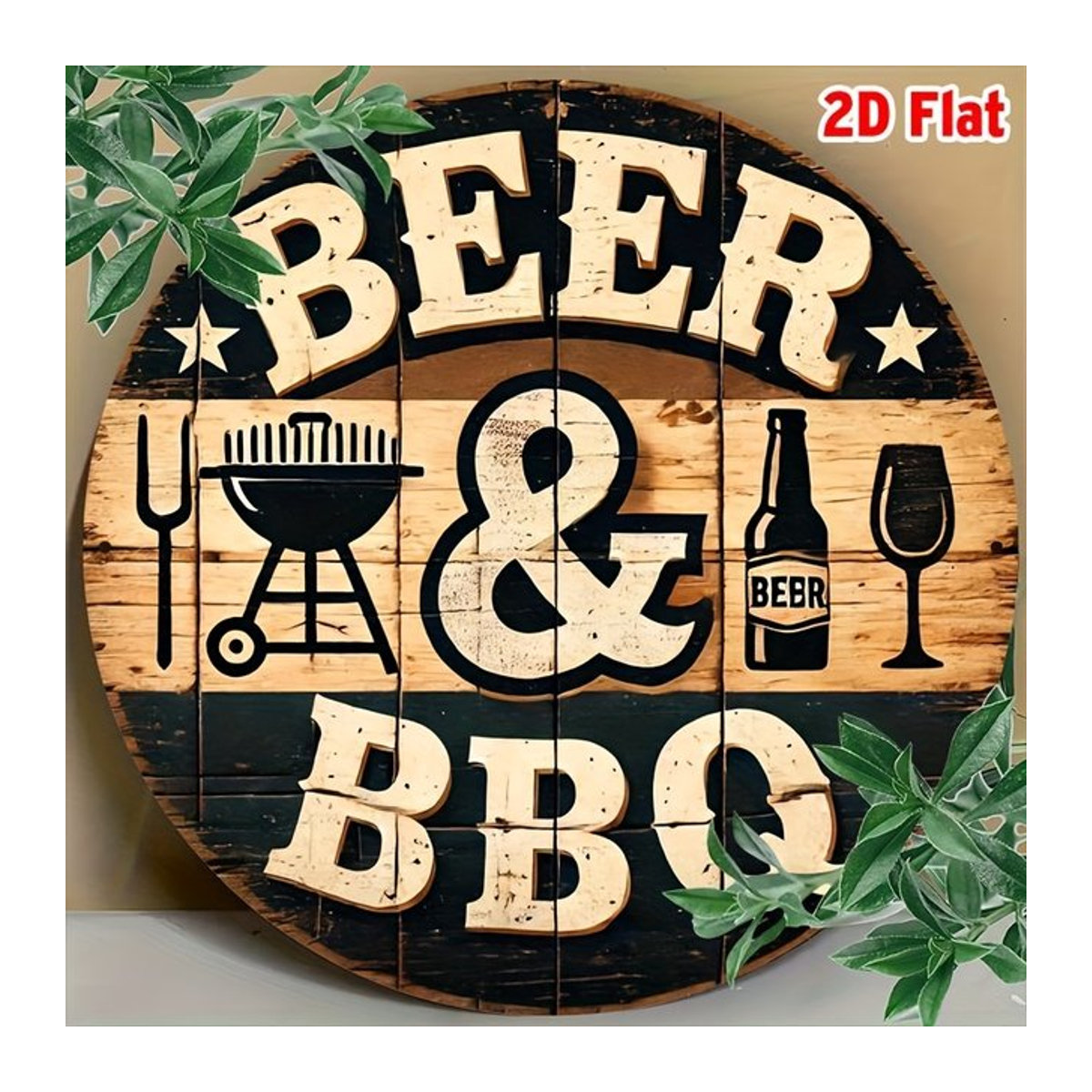Potdemiel Vintage-Grillschild, runde dekorative Plakette im rustikalen Design, mehrfarbig - Bild 1