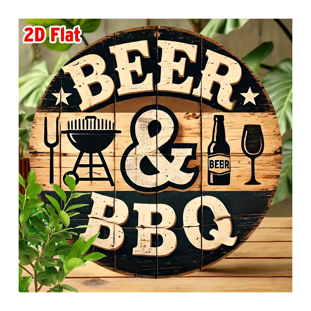 Potdemiel Vintage-Grillschild, runde dekorative Plakette im rustikalen Design, mehrfarbig - Bild 2