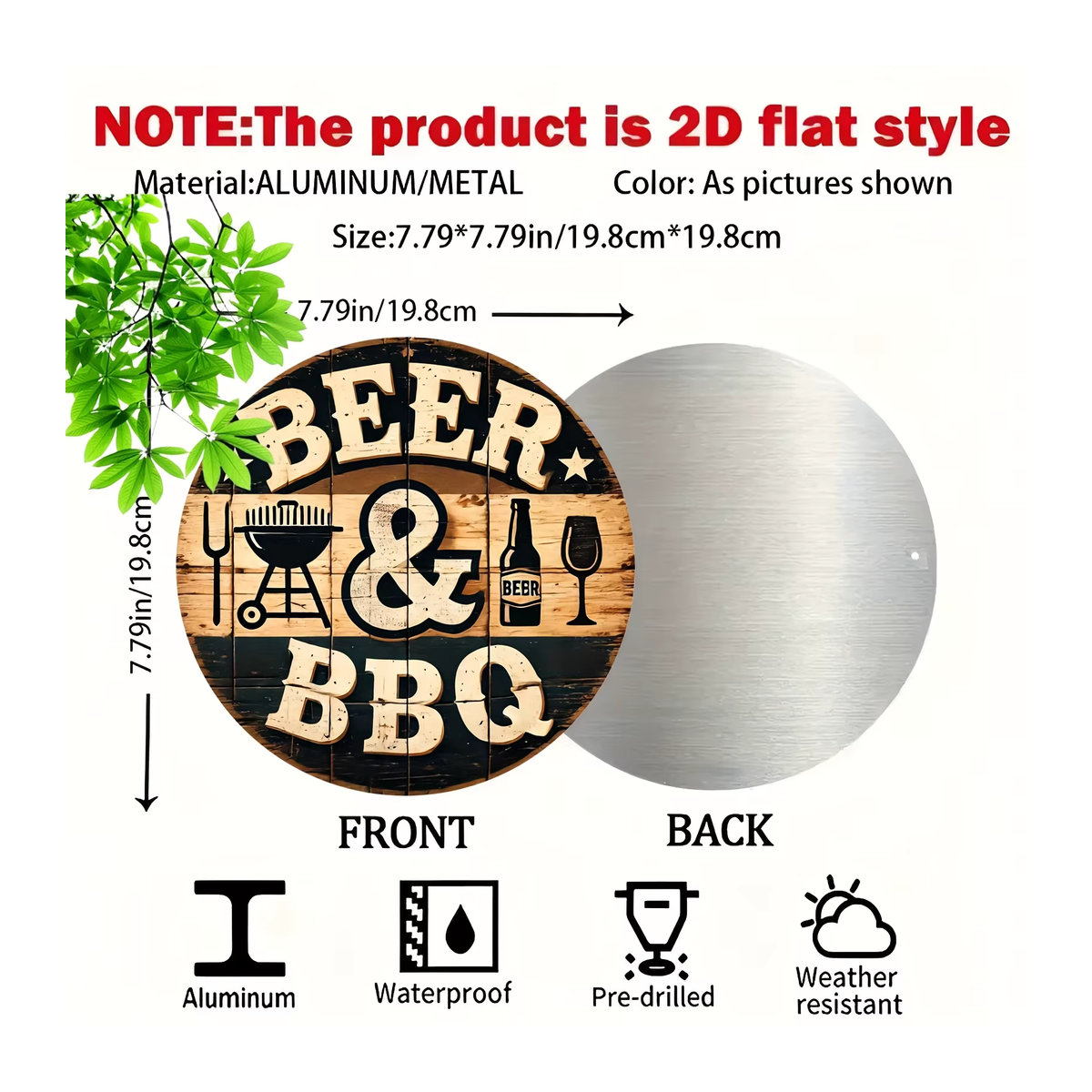 Potdemiel Vintage-Grillschild, runde dekorative Plakette im rustikalen Design, mehrfarbig - Bild 3