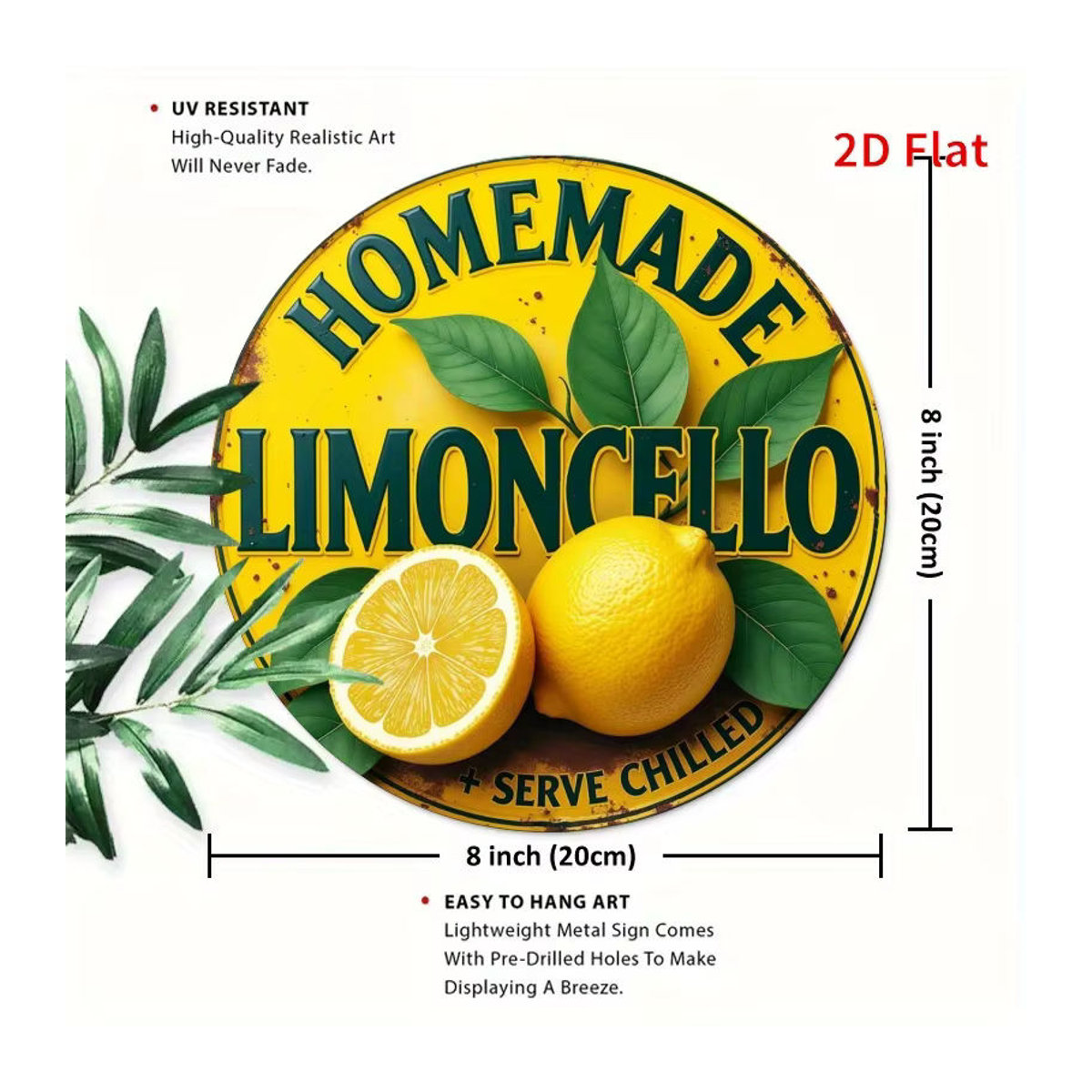 Potdemiel Vintage Hausgemachte Limoncello Metallschild, quadratisch, Gelb, B/B: 20 x 20 cm - Bild 2