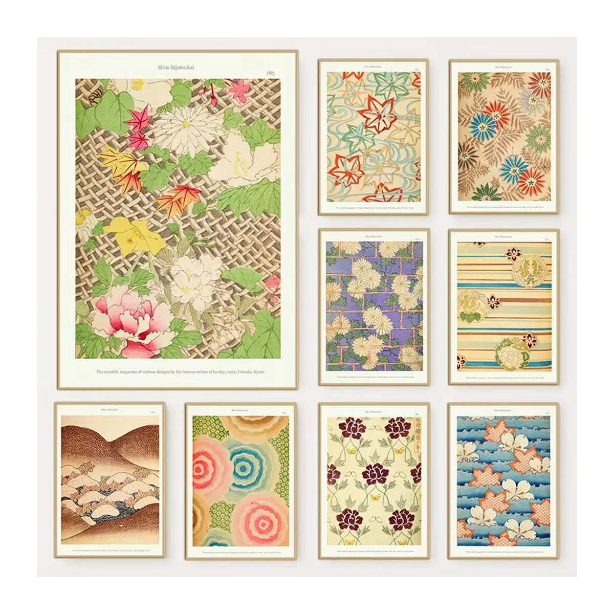 Potdemiel Vintage Japanisches Blumenmuster Poster Shin-Bijutsukai Botanische Leinwandmalerei Mehrfarbig - Bild 2