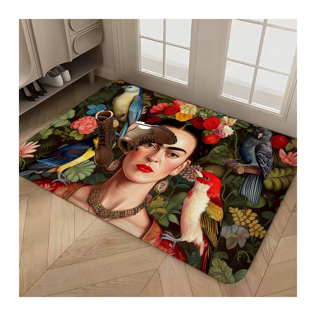 Potdemiel Vintage Künstler Frida Kahlo Fußmatte in Mehrfarbig für Kinderzimmer, Schlafzimmer und Wohnzimmer mit Anti-Rutsch-Funktion - Bild 2