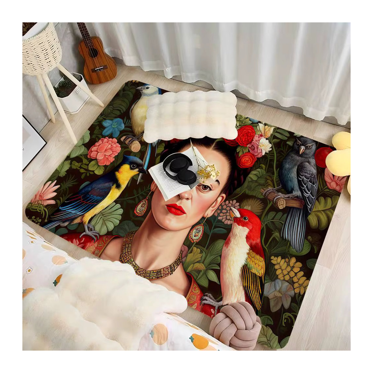 Potdemiel Vintage Künstler Frida Kahlo Fußmatte in Mehrfarbig für Kinderzimmer, Schlafzimmer und Wohnzimmer mit Anti-Rutsch-Funktion - Bild 3