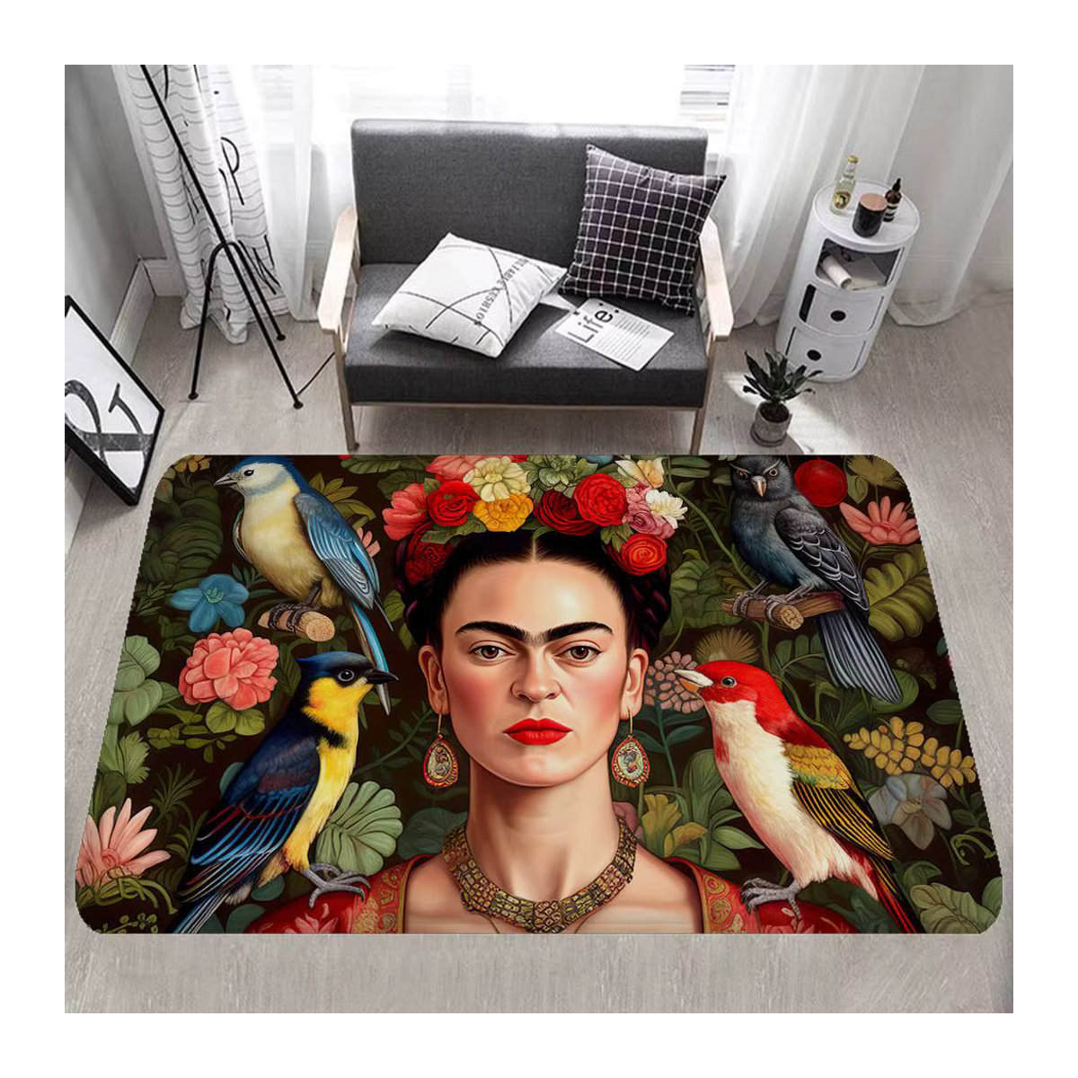 Potdemiel Vintage Künstler Frida Kahlo Fußmatte in Mehrfarbig für Kinderzimmer, Schlafzimmer und Wohnzimmer mit Anti-Rutsch-Funktion - Bild 4