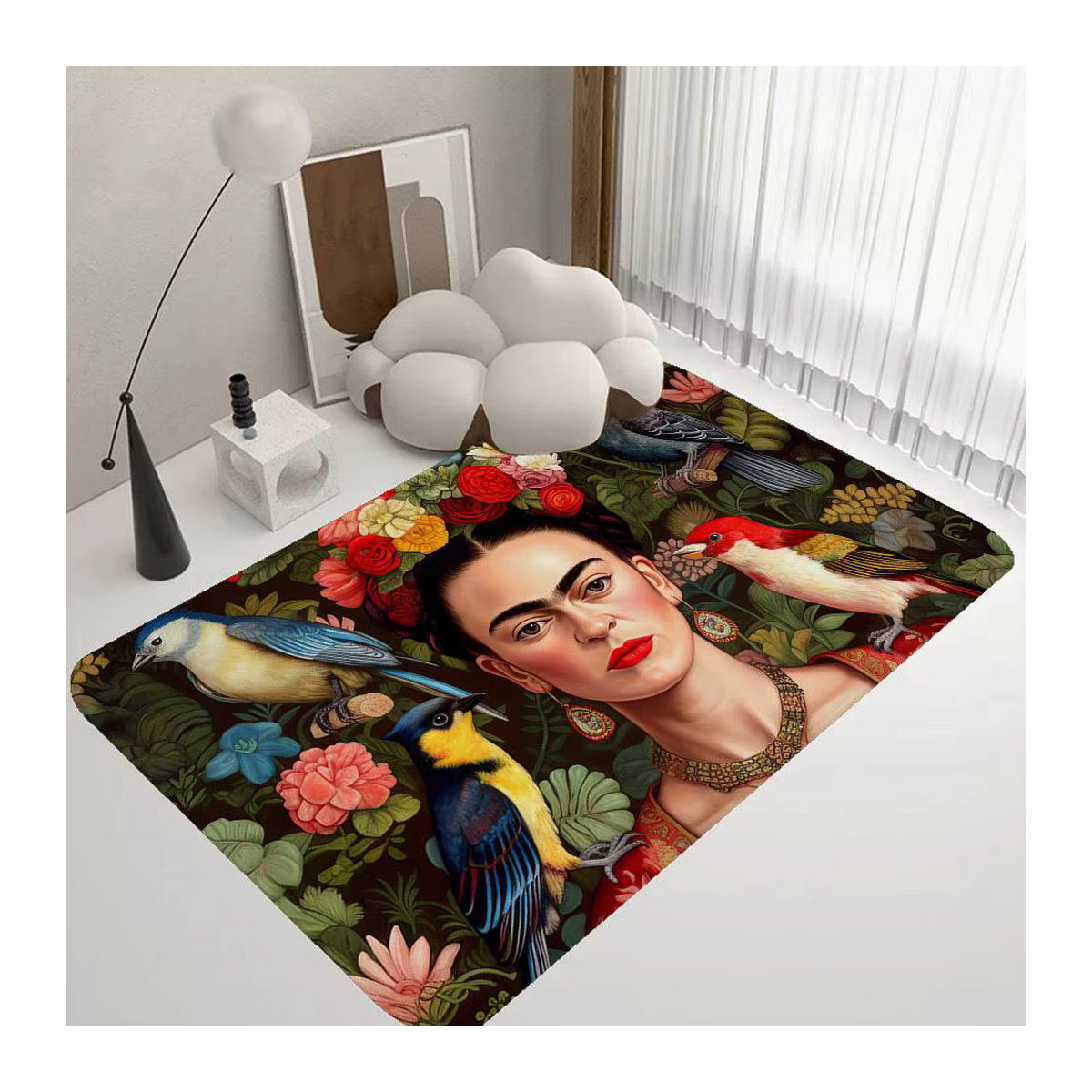 Potdemiel Vintage Künstler Frida Kahlo Fußmatte in Mehrfarbig für Kinderzimmer, Schlafzimmer und Wohnzimmer mit Anti-Rutsch-Funktion - Bild 6