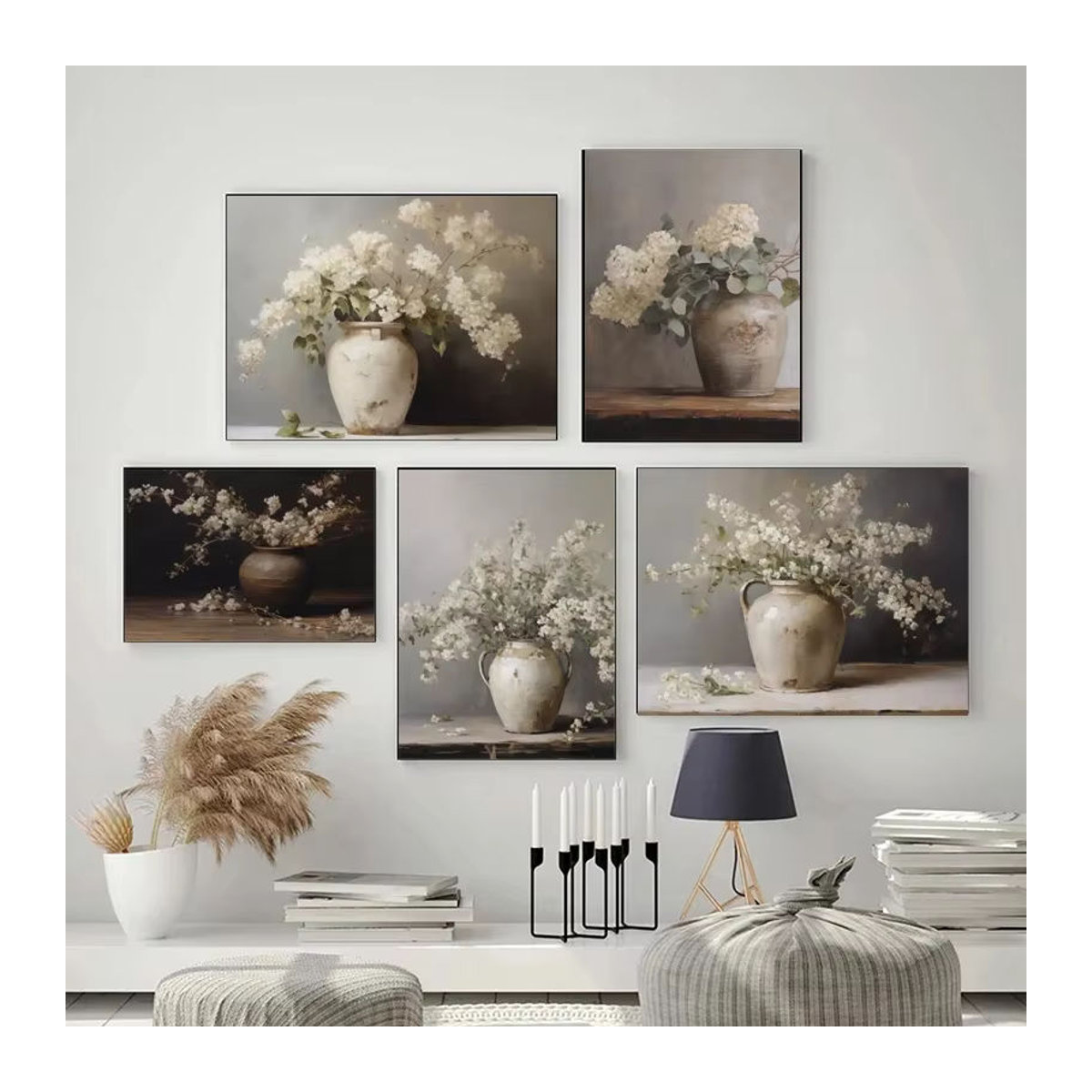 Potdemiel Vintage Leinwand Poster mit floralem Stillleben Blumenarrangement in Mehrfarbig - Bild 1