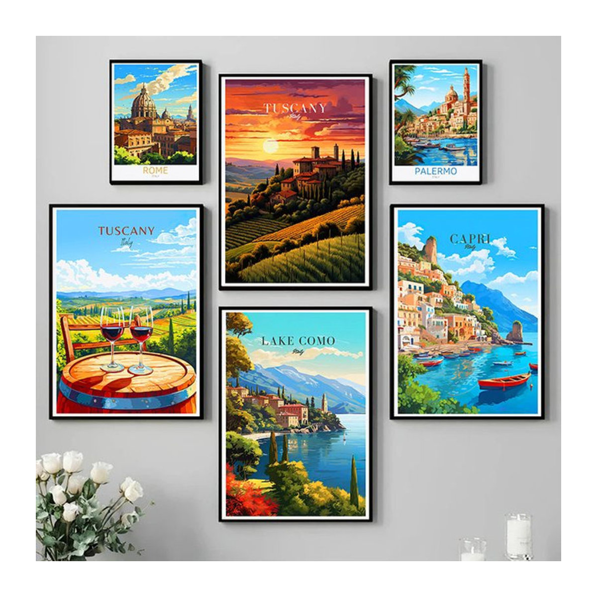 Potdemiel Vintage Leinwand Wandbild Italien Stadtlandschaft Mehrfarbig Querformat - Bild 1