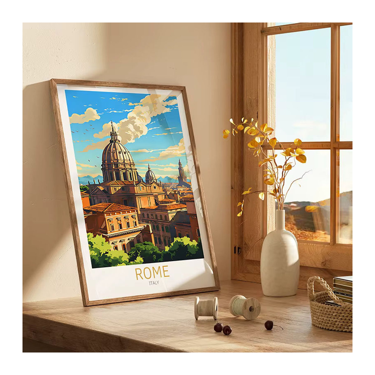 Potdemiel Vintage Leinwand Wandbild Italien Stadtlandschaft Mehrfarbig Querformat - Bild 2