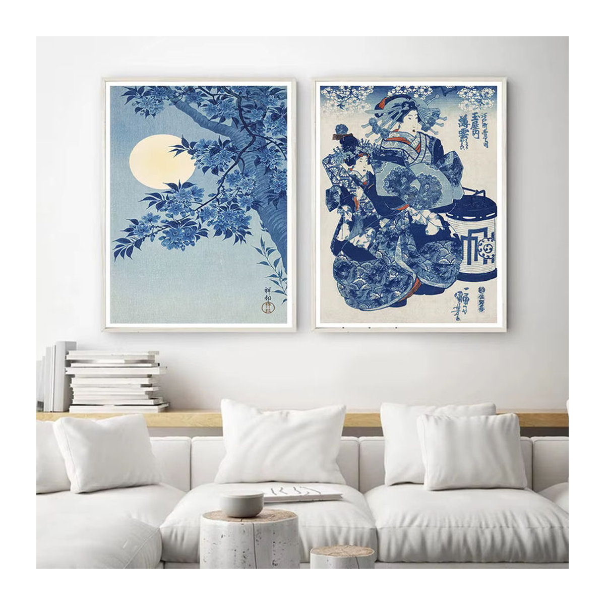 Potdemiel Vintage Leinwand Wandbild mit japanischer Hokusai Wellen und Mount Fuji Motiv in Blau, Hochformat, Rahmenlos - Bild 1