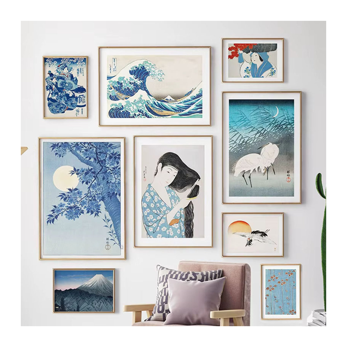 Potdemiel Vintage Leinwand Wandbild mit japanischer Hokusai Wellen und Mount Fuji Motiv in Blau, Hochformat, Rahmenlos - Bild 2
