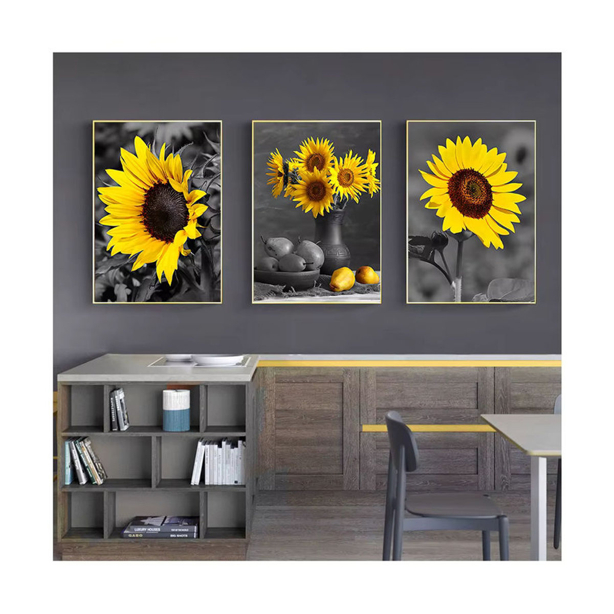 Potdemiel Vintage Leinwandbild mit gelben Blumen in floralem Design für deine Wanddekoration - Bild 2