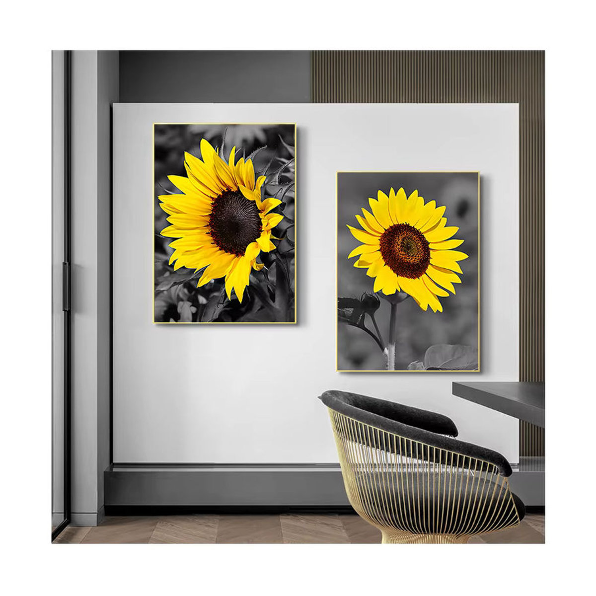 Potdemiel Vintage Leinwandbild mit gelben Blumen in floralem Design für deine Wanddekoration - Bild 3