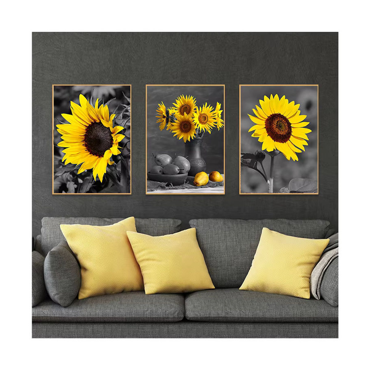 Potdemiel Vintage Leinwandbild mit gelben Blumen in floralem Design für deine Wanddekoration - Bild 4