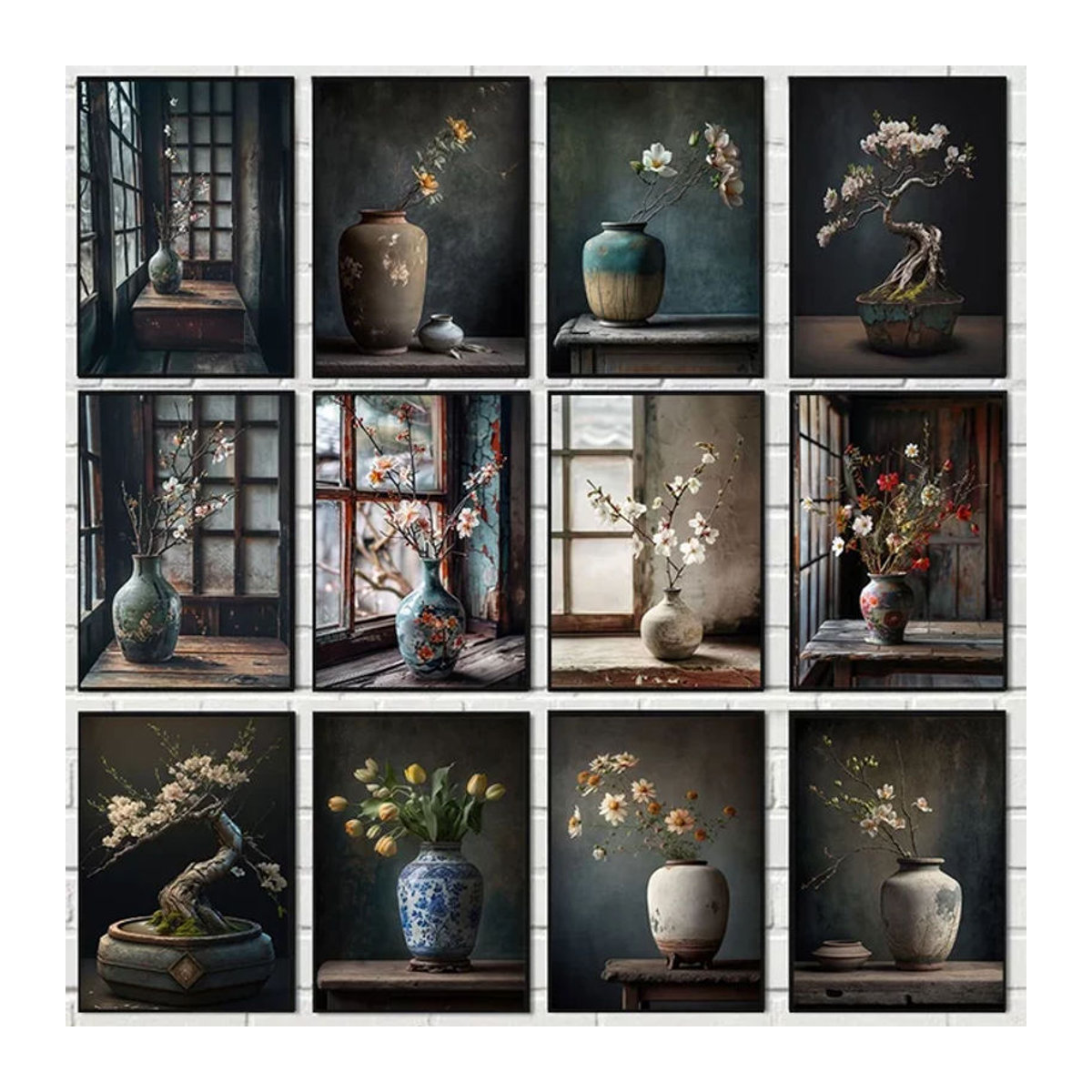 Potdemiel Vintage Leinwandgemälde mit floralem Motiv und Vase als Wanddekoration in Hochformat und Mehrfarbig - Bild 1