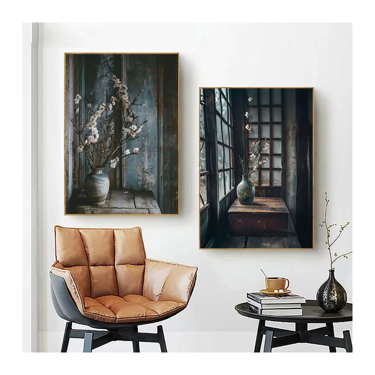 Potdemiel Vintage Leinwandgemälde mit floralem Motiv und Vase als Wanddekoration in Hochformat und Mehrfarbig - Bild 2
