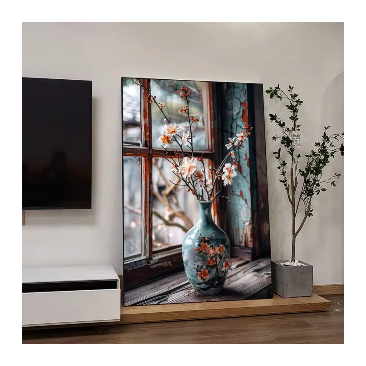 Potdemiel Vintage Leinwandgemälde mit floralem Motiv und Vase als Wanddekoration in Hochformat und Mehrfarbig - Bild 3