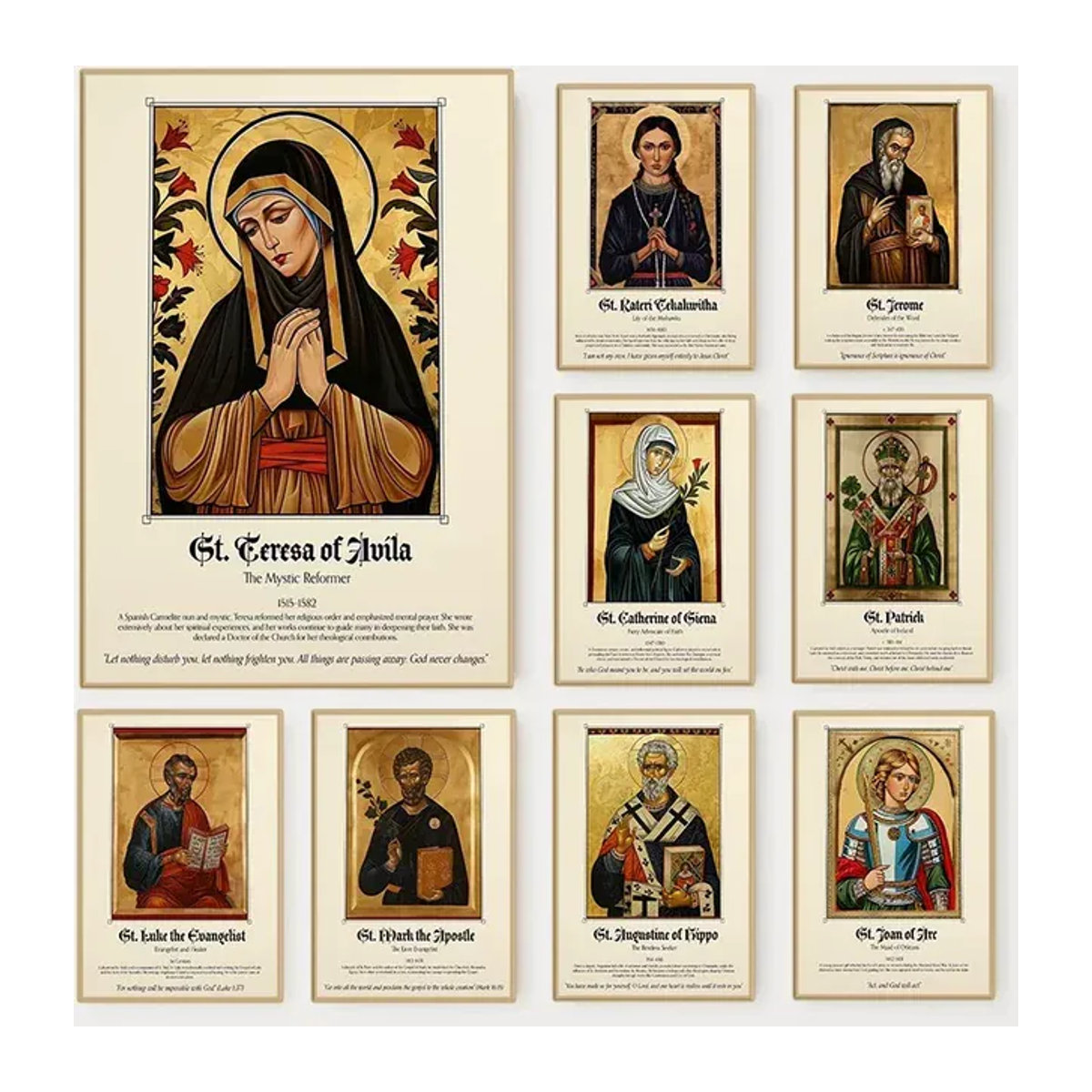 Potdemiel Vintage Leinwandgemälde mit religiösen Heiligen und Porträts in Mehrfarbig, Rechteckiges Wandbild im Hochformat - Bild 1
