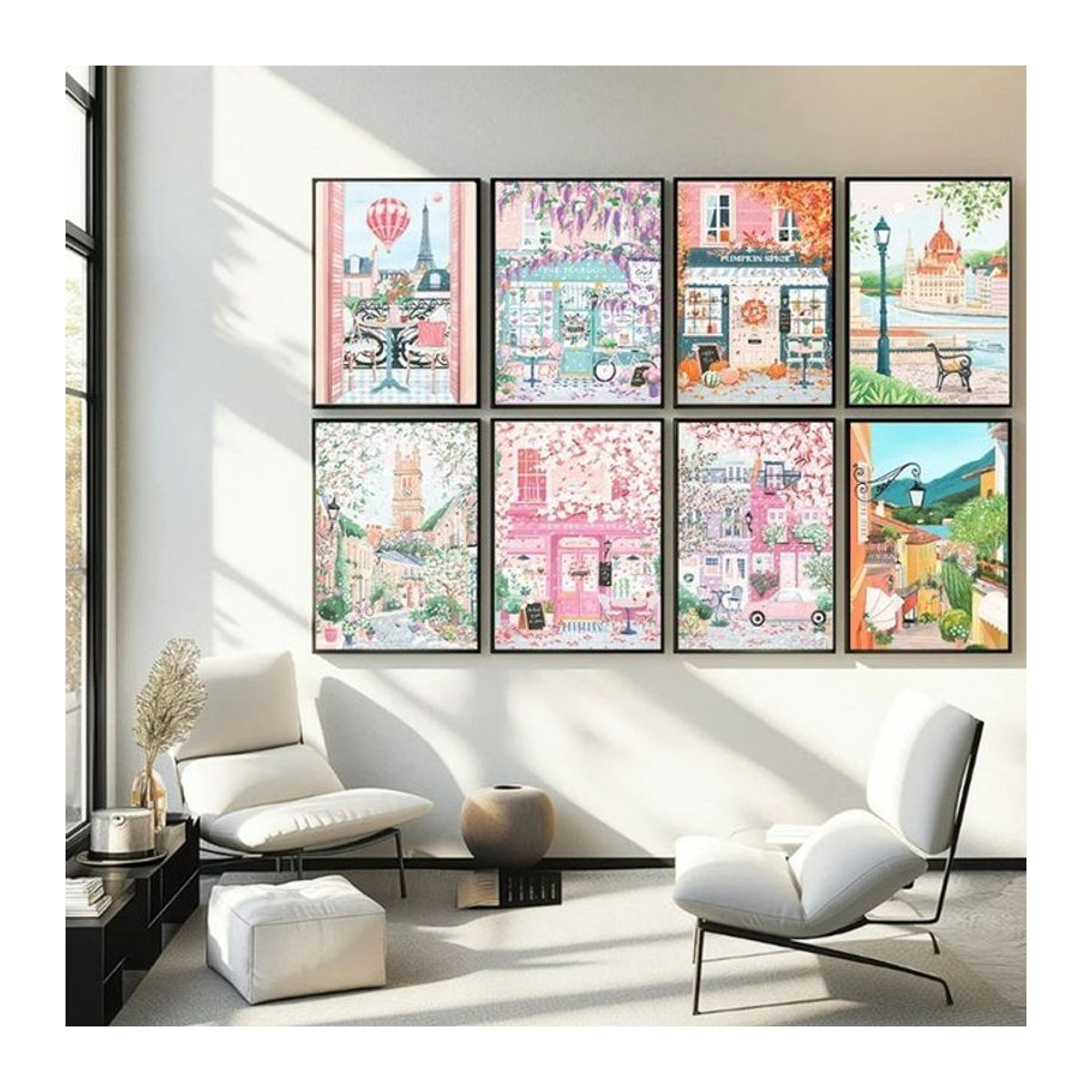 Potdemiel Vintage Leinwandgemälde Wandkunst für Zuhause und Büro mit Stadtmotiven Paris London Ungarn in Mehrfarbig - Bild 1
