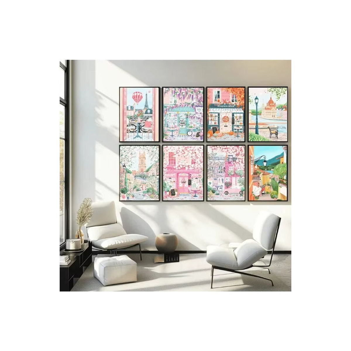 Potdemiel Vintage Leinwandgemälde Wandkunst für Zuhause und Büro mit Stadtmotiven Paris London Ungarn in Mehrfarbig - Bild 2