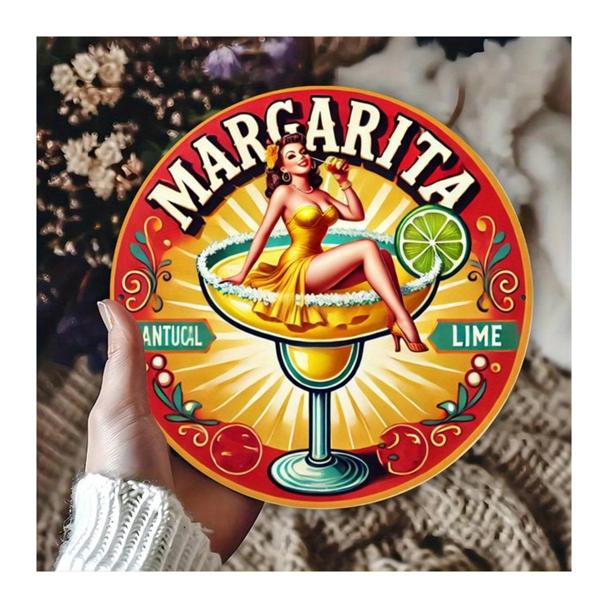 Potdemiel Vintage Margarita Cocktail Metallschild rund, mehrfarbiges Wanddekor im Retro-Stil zum Aufhängen - Bild 1