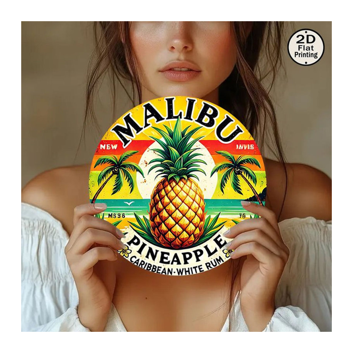 Potdemiel Vintage Metallschild Malibu Pineapple Rum Rund, Durchmesser: 20,32 cm, Mehrfarbig - Bild 1